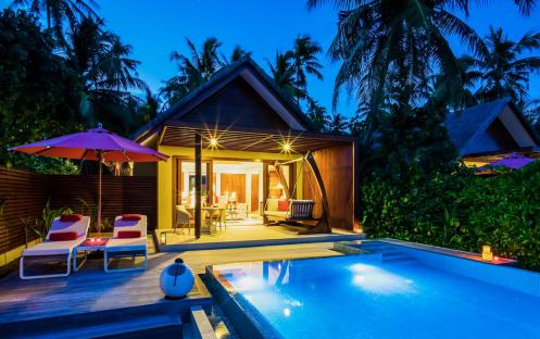 Niyama Private Islands Maldives-Beach Pool Villa at night_15605