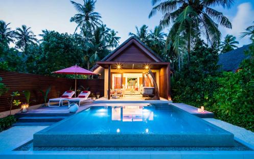 Niyama Private Islands Maldives-Beach Pool Villa exterior at night_15605