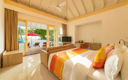 Two Bedroom Family Pool Beach Villa Bedroom + Outdoor view